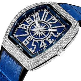 Wristwatches Watch Men's Frank Wine Bucket Large Dial Starry Belt Yacht Diamond Retro Creative Watches243C