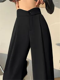 Women's Pants Spring Summer High Waist Suit Wide Leg 2023 Button Female Elegant Minimalism Solid Straight Trousers
