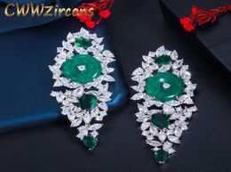 Elegant Green Cubic Zirconia Stone Long Big Earrings for Wedding Dancing Party Costume Jewellery Accessories Gift CZ770 2107142443575