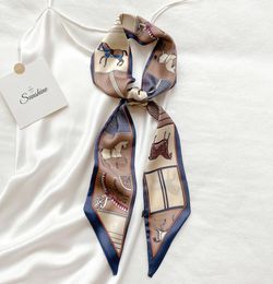 Scarves Handle Luxury Chic Horse Long Silk Scarf Female Multifunction Decorative Headband Tie Wrist Strap Bag Belt4982967