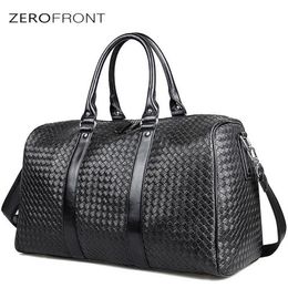 Duffel Bags ZEROFRONT 2021 Design Woven Pattern PU Leather Portable Multi-function Handbag High Capacity Men's Travel Bag Bla302p