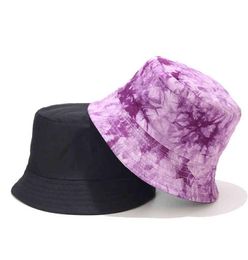 Ins Tiedye Ink Painting Pattern Fisherman Hat Men Women Fashion Street DoubleSided Wearing Bucket Hats Unisex Sun Caps3517663