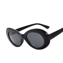 Vintage Oval Round Sunglasses Women Brand Designer Eyewear Female Male Black White Mirror Kurt Cobain Glasses243Q