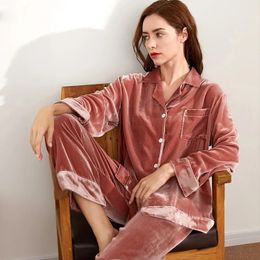 Sexy Pyjamas Velvet Silk Pyjamas Set for Women s Autumn and Winter 2 pieces Home Suit 100 Pure Sleepwear Spring Service 231211