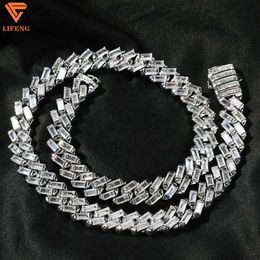 Design Custom Fine Jewelry 12mm Square Shape Baguette Diamond Hiphop S925 Iced Out Vvs Moissanite Miami Cuban Link Chain