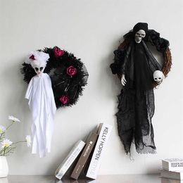 Halloween Black White Ghost Door Hanging Ghost Festival Horror Party Wreath Ghost Head Ornaments Haunted House Decoration Props Q0309A