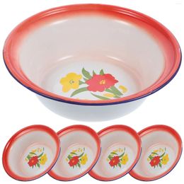 Decorative Figurines Flower Pattern Old-style Reusable Serving Vintage Enamel Bowl Mixing Set Metal Retro Camping Dishes