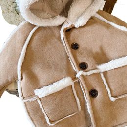 Jackets 1-6Yrs Children Girls Lamb Wool Thicken Long Sleeve Coat Warm Winter Kids Boys Hooded Clothing Outfits