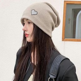 Berets Autumn Women's Heart Beanie Hats Casual Cotton Ribbed Slouchy Beanies For Ladies Korean Style Fashion Skullies