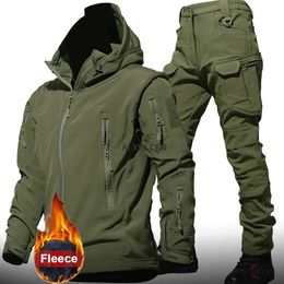 Mens Tracksuits Winter Work Wear Sets Men Tactical Outdoor Hunting Suit Waterproof Windproof Hiking Fishing Hood Jacket Warm Multipocket Jogger 231212