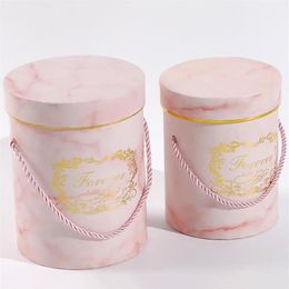 Marble Round Flower Box Lid Hug Florist Packaging Paper Bag Gift Candy DOOKIES For Party Wedding 2 Size Wrap278M