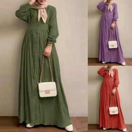 Ethnic Clothing Muslim Sets Fashion Women's Vintage Long Sleeve Solid Autumn Elegant Casual Buttons Dubai Islamic Abaya Robe Dress