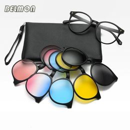 Sunglasses Frames Fashion Optical Spectacle Frame Men Women Myopia With 5 Clip On Sunglasses Polarised Magnetic Glasses For Male Eyeglasses RS1019 231211