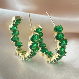 Stud Earrings UILZ Fashion Geometric Green CZ Cubic Zirconia C Shape Hoop Delicate Half Circle Earring Jewellery For Women