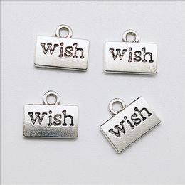 Whole Lot 100pcs Letter Wish Antique Silver Charms Pendants for Jewelry Making Bracelet Earrings DIY Keychain Pendant 12 11mm 307m