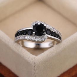 Wedding Rings Special-interest Black Stone Women Ring Dazzling Crystal Zircon Delicate Gift Top Quality Female Classic Jewellery