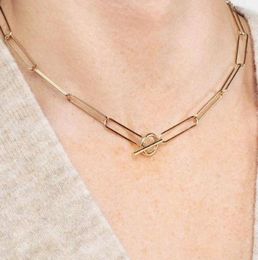 Chains 18K Gold Plated Simple Paper Pin Link OT Necklace Lock Choker For Women Stainless Steel Jewelry5209396