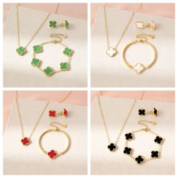 Famous Designer Jewelry Four Leaf Clover Bracelet Earring Necklace Sets For Women Letter Titanium Steel Jewelry Girl best Wedding & Festival Gifts