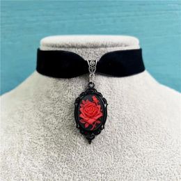 Choker Gothic Blood Rose Cameo Women Girls Mystic Pagan Witch Jewelry Accessories Red Heart Spider Vintage Black Velvet Necklace