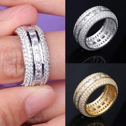 New Fashion 18K Gold & White Gold Blingbling CZ Cubic Zirconia Full Set Finger Band Ring Luxury Hip Hop Diamond Jewelry Ring for M242f