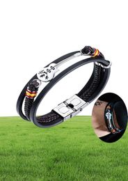 Stainless steel Mini guitar Leather bracelets For Men Punk Personalized Genuine Leather Rope Bangle music Charm Fashion Jewelry Gi9575807