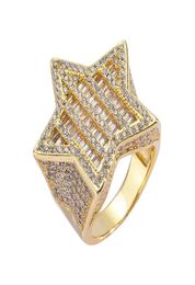 Hip Hop With Side Stones Five Star Ring Men039s Gold Silver Colour Iced Out Cubic Zirconia Gifts Couple Wedding Rings Women Jewe1770828