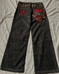 Jeans da uomo American Street Stile vintage ricamato da uomo Y2k Goth Punk Haruku Coppia di moda Pantaloni larghi a piede largo