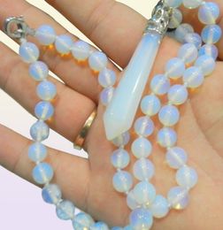 Hexagonal Gemstone Healing Chakra Reiki Opal Opalite Stone Pendant Necklace 18quot7382363