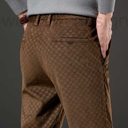 Men's Pants designer luxury Corduroy men's elastic high waisted diamond Chequered casual pants for youth business loose small straight leg