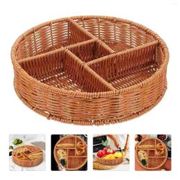 Dinnerware Sets Woven Storage Box Dessert Display Tray Round Basket Platter Snack Household Fruit Container Pp Multi-grid Dry Table Decor