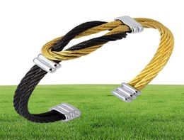 Titanium Steel Men's Twist Wire Bracelets & Bangles Unisex Punk Jewelry Black France Cuff Knot Bracelet Wholesale Bangle8141547
