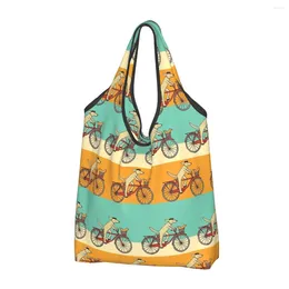 Shopping Bags Dog Animal Reusable Grocery Foldable 50LB Weight Capacity Dogs Riding A Bicycle Eco Bag Eco-Friendly Washable