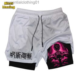 Men's Shorts Jujutsu Kaisen Itadori Yuji 2 in 1 Compression Shorts for Men Anime Gym Workout Athletic Performance Shorts Cosplay Come L231212