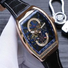 New Saratoge Vanguard S6 Yachting V45 S6 YACHT Rose Gold Case Skeleton Dial Automatic Blue Inner Mens Watch Leather Rubber Watches280T