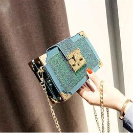 evening bag designer Korean fashion sequined small suitcase cool exquisite messenger bags charming chain square bag girl282B