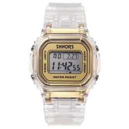 Fashion Men Women Watches Gold Casual Transparent Digital Sport Watch Lover's Gift Clock Waterproof Children Kid's Wrist2866