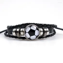 Charm Bracelets Men Leather Soccer Beaded Bracelet Punk Black Football Ball Accessories Hand-woven Commemorative Jewellery Gifts