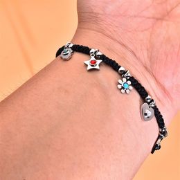 OSOS Stainless Steel charm bracelet Macrame Handmade braiding hamsa hand moon star flower heart bears charms bracelets adjustable 301V