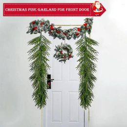 Decorative Flowers 1.5M Christmas Norfolk Pine Wreath Crafts Artificial Green Garland Greenery Realistic Home Decor DIY Gift 2024