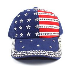 American Flag Crystal Baseball Cap Baseball Cap Women Men Summer Snapback Hip Hop Hat Bling Rhinestone Stripe Stars Cap LJJJ914126428