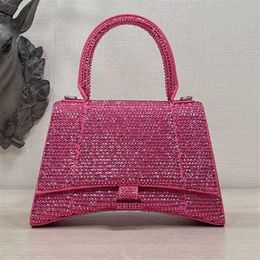 Evening Bags Rhinestone Hourglass Bag Top Quality Shimmer Crossbody Crescent Bag Handbag Women Hobo Purses Real Genuine Leather Di311v