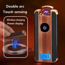 USB Charging LED Display Dual Arc Windproof Pulse Lighter Outdoor Electric Flameless Metal Cigar High-end Gift for Men