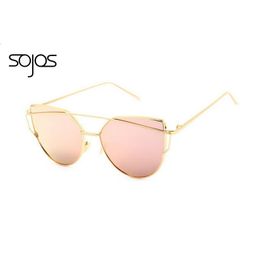 Whole-SOJOS Coating Mirror Sunglasses Women Men Cat Eye Sun Glasses Fashion Brand New Twin-Beams Pink Sun glasses oculos de so277b