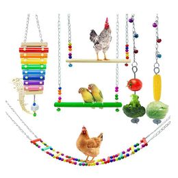 Other Bird Supplies Parrot Natural Wooden Chew Toys Chicken Swing Ladder Vegetable Fruit Hanging Feeder With Metal Hooks Cage Accessories 231211