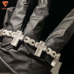 Design Iced Out Cross Vvs Moissanite Chain Hip Hop Jewellery 925 Silver 16mm Diamond Cuban Link Bracelet