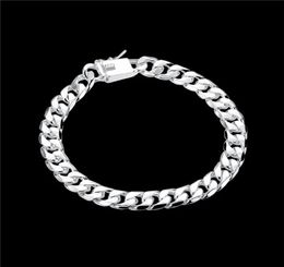 ship 8MM square buckle side brace 925 silver bracelet JSPB227Beast gift men and women sterling silver plated Chain link bra1130068