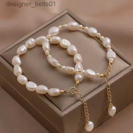 Charm Bracelets 100% fresh water pearl bracelet for women's new unique natural pearl bracelet jewelry girl birtay giftL231214