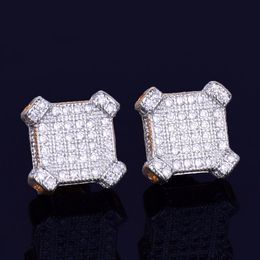 New 10mm Square Stud Earring for Men Women's Charm Ice Out CZ Stone Rock Street Hip Hop Jewelry Three Colors235O