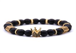 8mm Frosted stone Metal Crown Bracelet For Women Beaded Bracelet Men Vintage Charm Jewellery For Boys Drop2481813