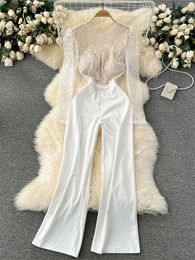 Women s Jumpsuits Rompers SINGREINY Autumn Sexy Women Fashion Office Temperament O Neck Long Sleeves Lace Embroidered Backless 231212